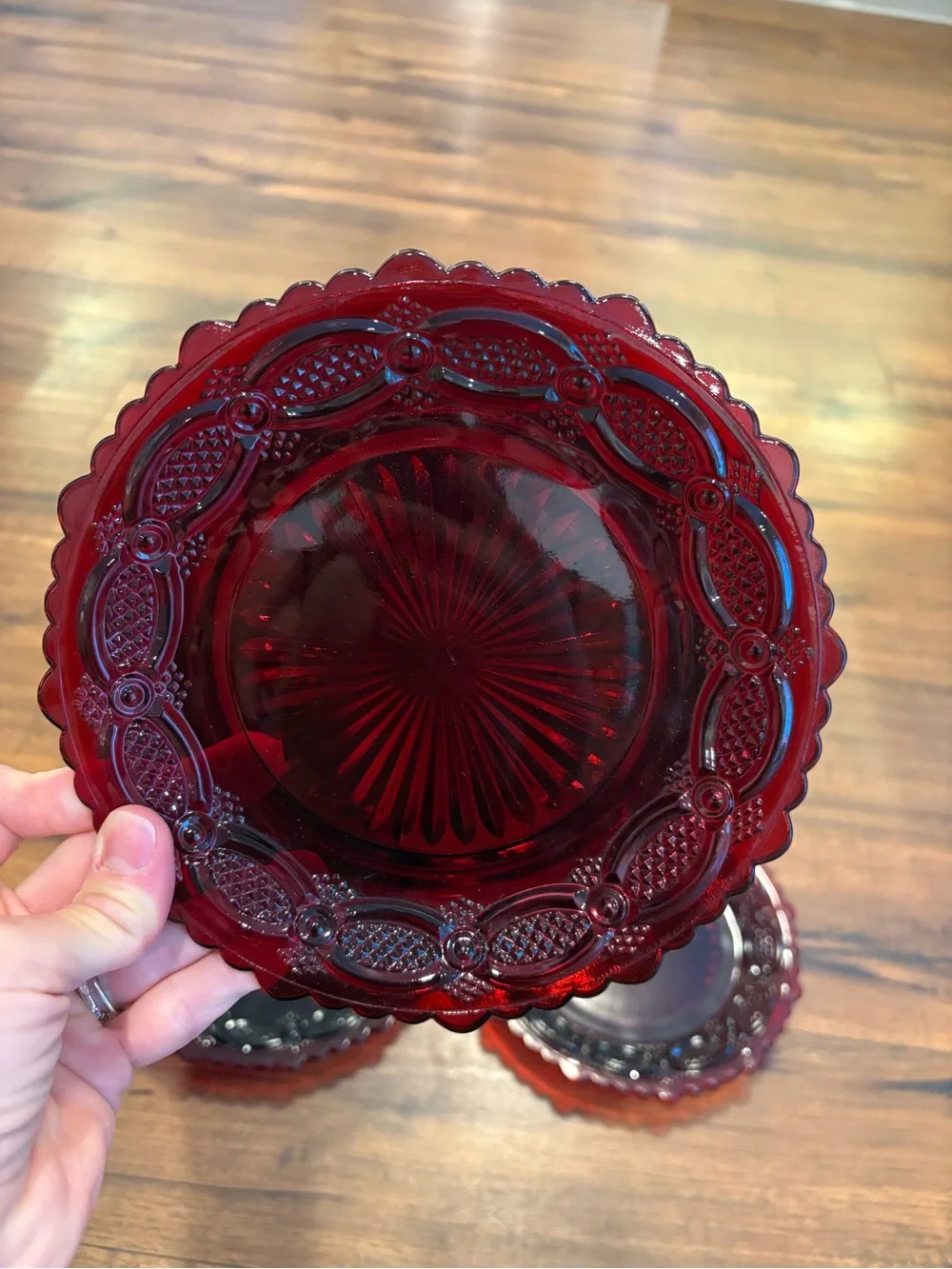 Vintage Avon 1876 Cape Cod Collection Lot Of 7 Ruby Red Glass Dessert Plates